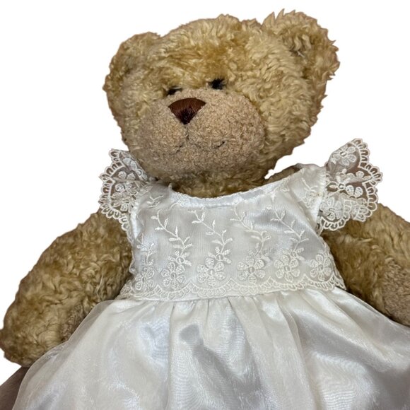Build-A-Bear Workshop Teddy Bear Plush w/ White Wedding Lace Dress 16” Bow Back - Picture 3 of 14